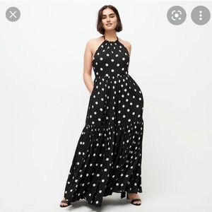 J.Crew halter neck tiered maxi dress in dot